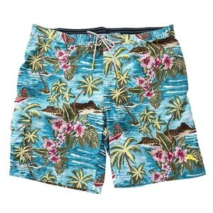 Tommy Bahama Baja Hula High Seas 9" Board Shorts XXL Blue Tropical Swim Trunks